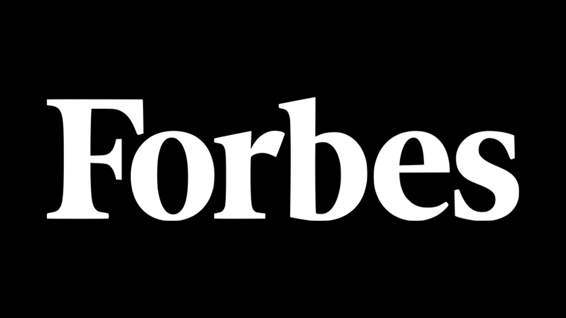 Black background with the white text "Forbes" in large, stylized font.