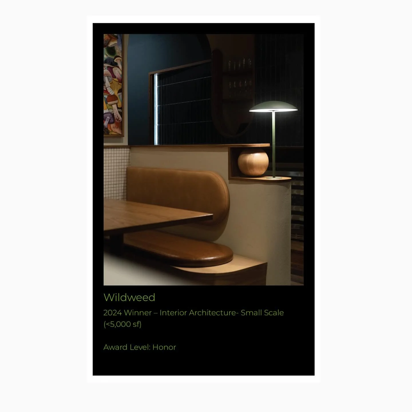 Excited to have received an Honor Award from @cincinnatidesignawards for @wildweed.cinci 

Thought it&rsquo;d be fun to share some construction / process photos:

- CDA screenshot 
- site visit, checking HVAC in the banquettes 
- framing the arch int