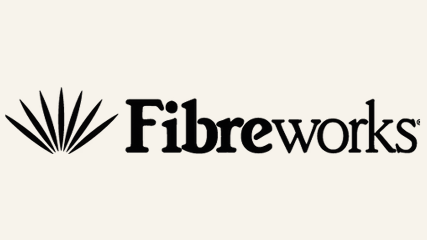 Fibrewoks logo with stylized black fiber strands to the left of black text on a light background