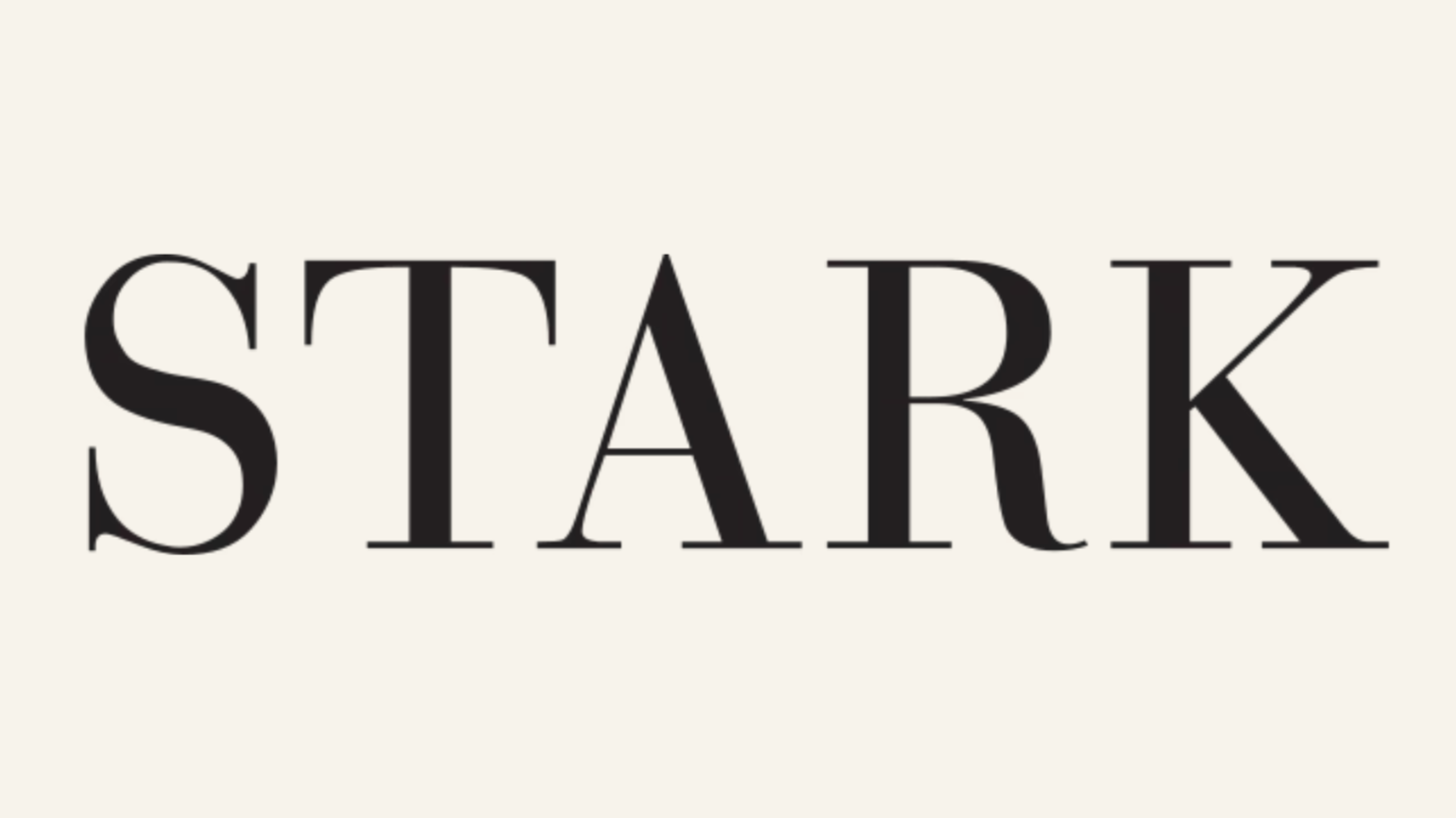The word 'STARK' in black serif font on a light beige background.