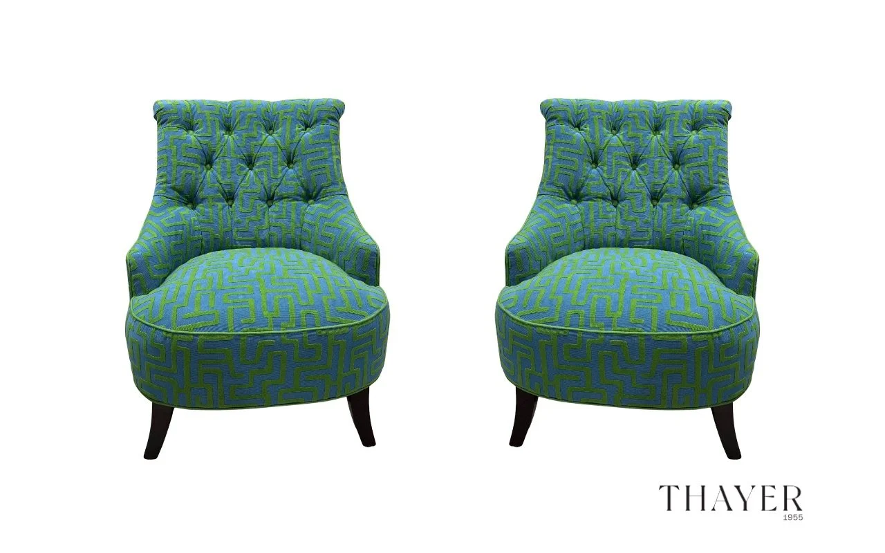 custom upholstered armchairs in tulsa with patterned fabric