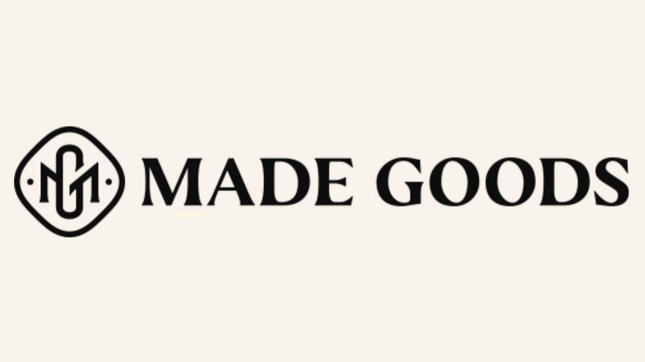 Logo with initials N G inside a rounded diamond shape and the words Made Goods beside it.