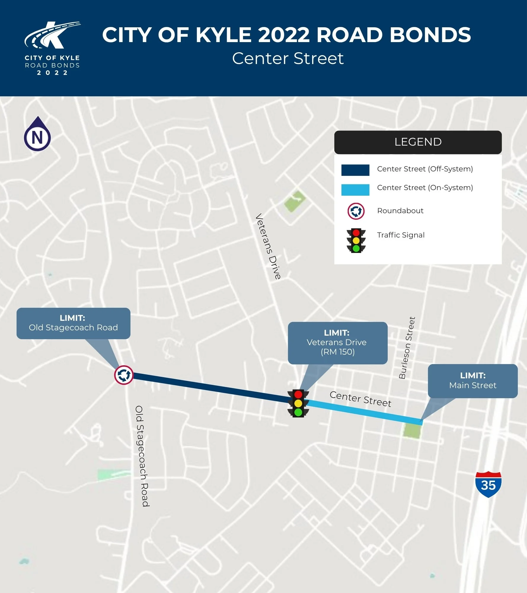 Stylized map of Center Street project limits
