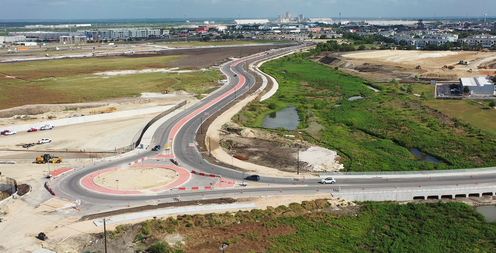 Drone shot of roundabout on Bebee road under construction