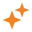 Two orange sparkles or stars on a transparent background.