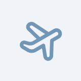 Outline of an airplane icon on a light blue background.