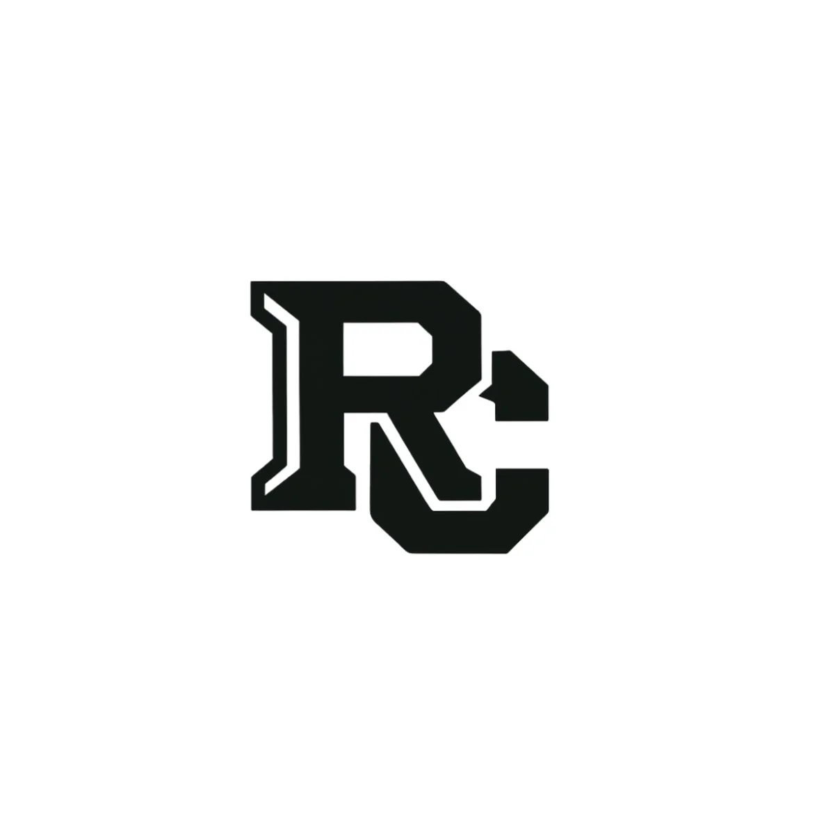 Black and white logo featuring a stylized letter R with a small triangle attached to its bottom right, overlapping a large letter C.