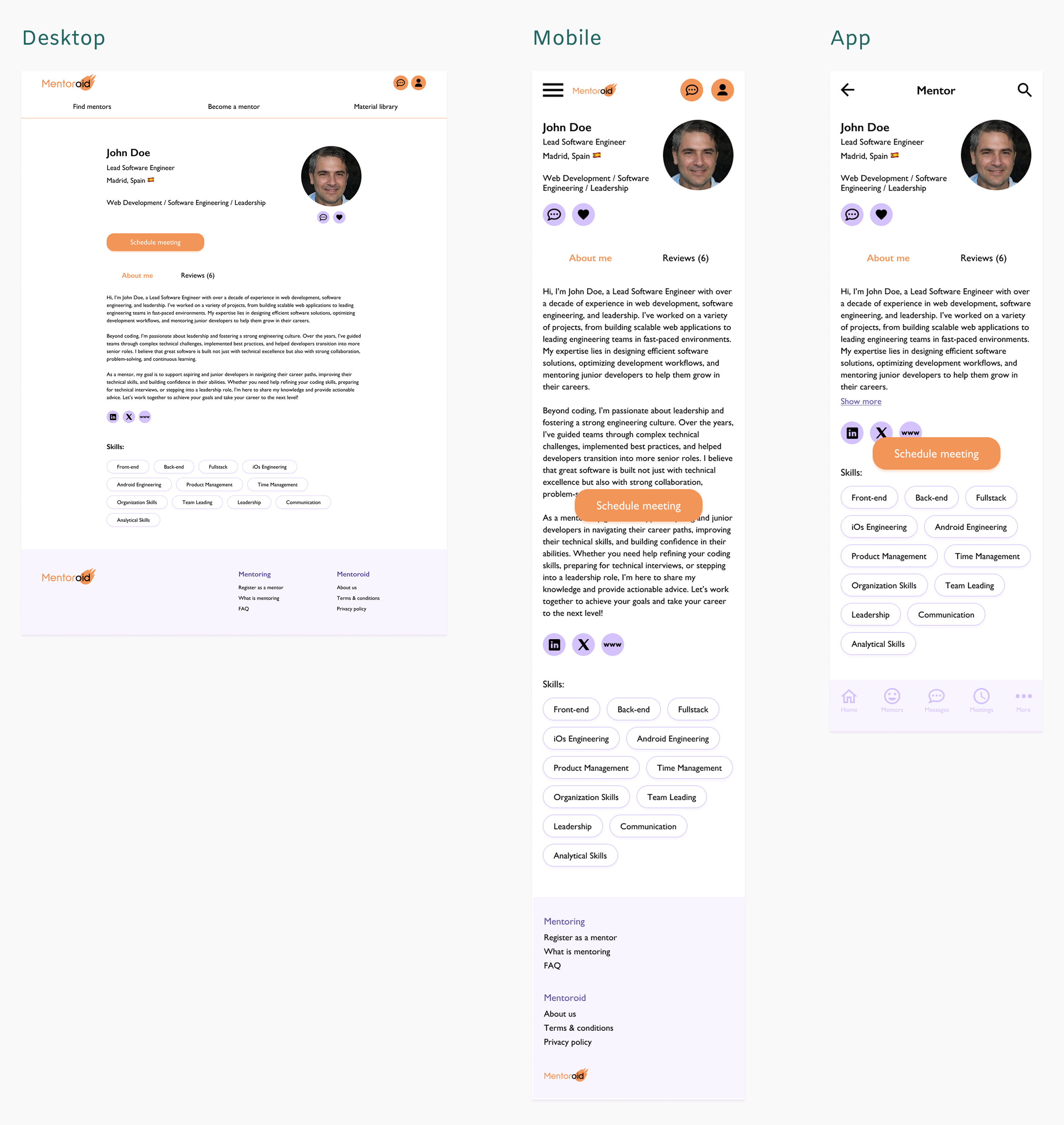 High-fidelity wireframes mentor profile page