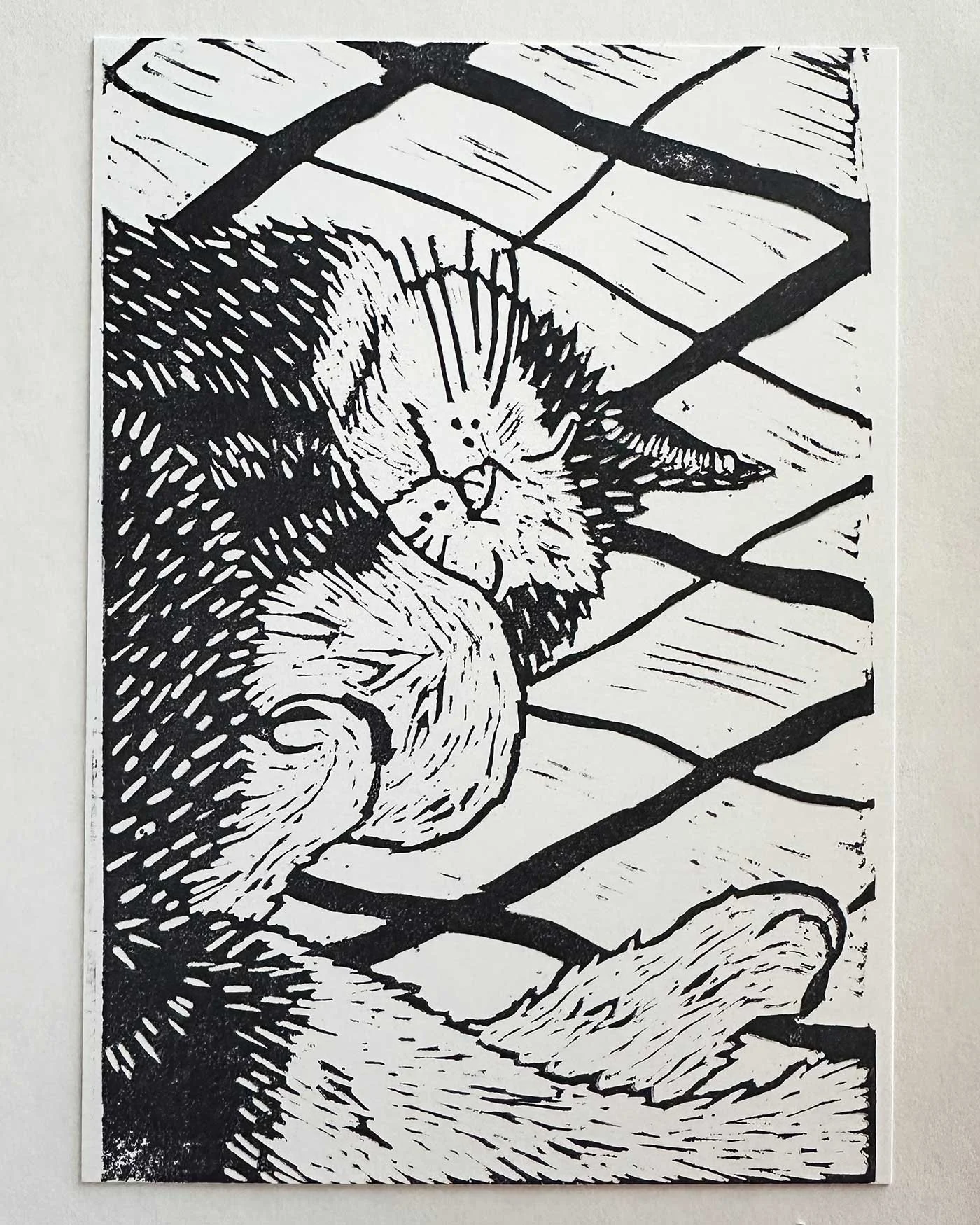Linoprint of a cat