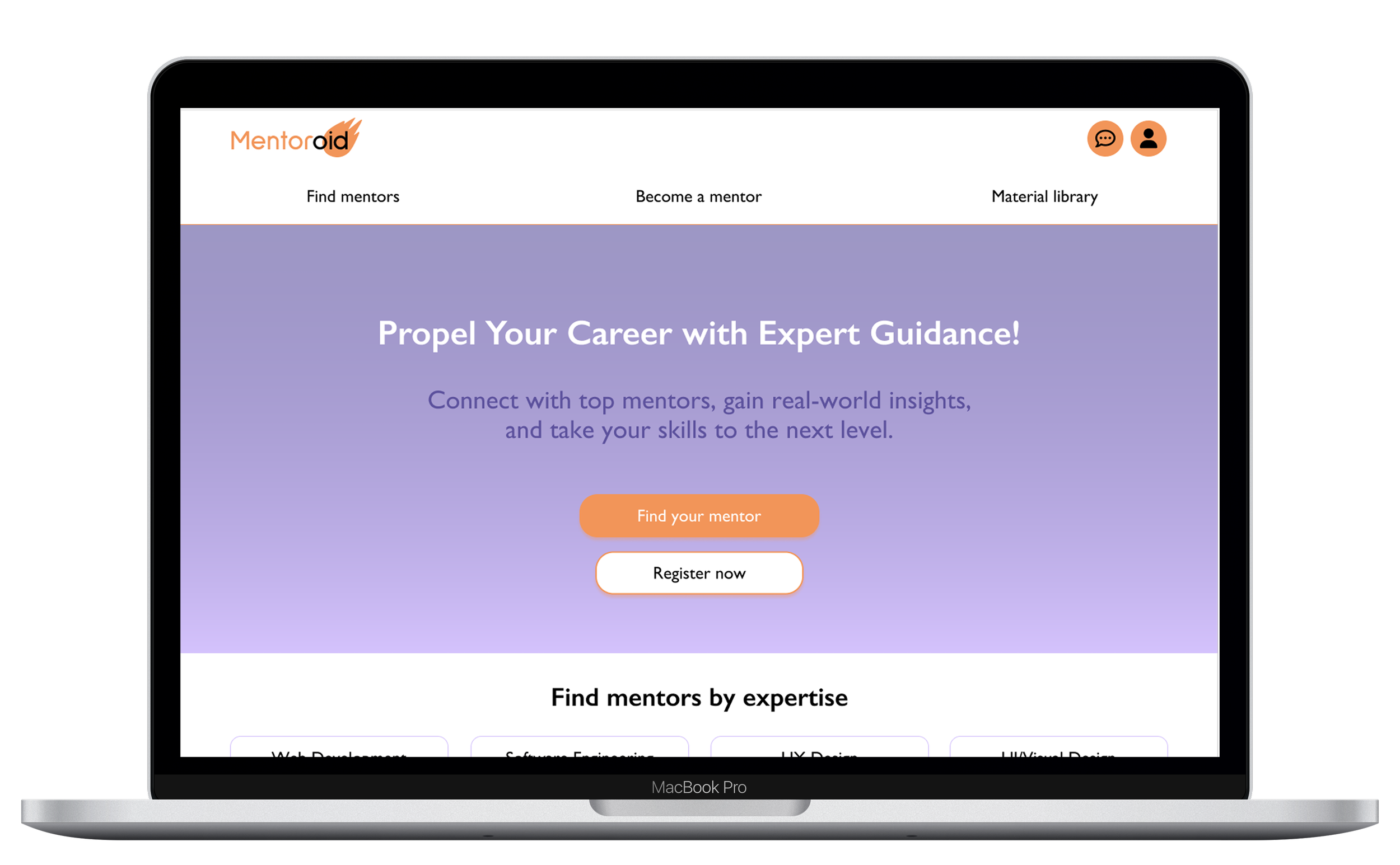 Mentoring platform mockup for desktop