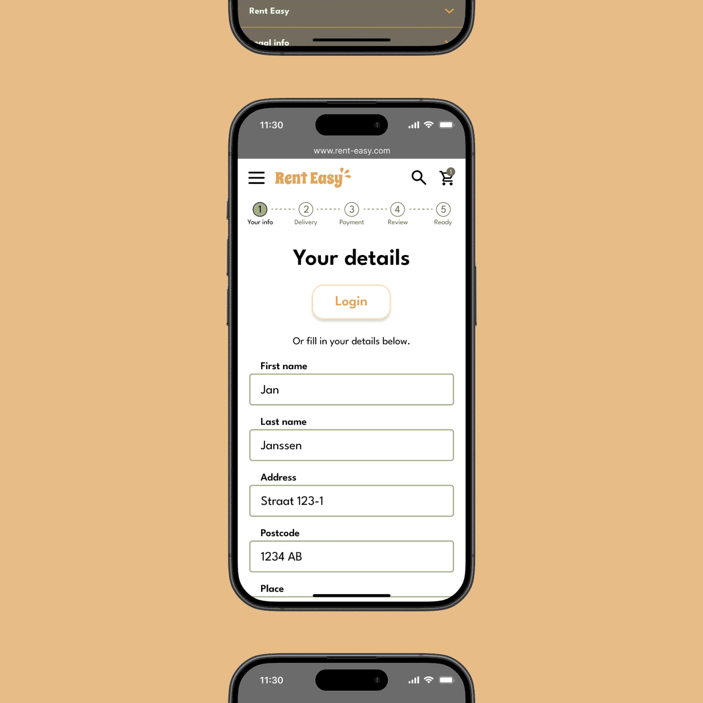Rental website mockups