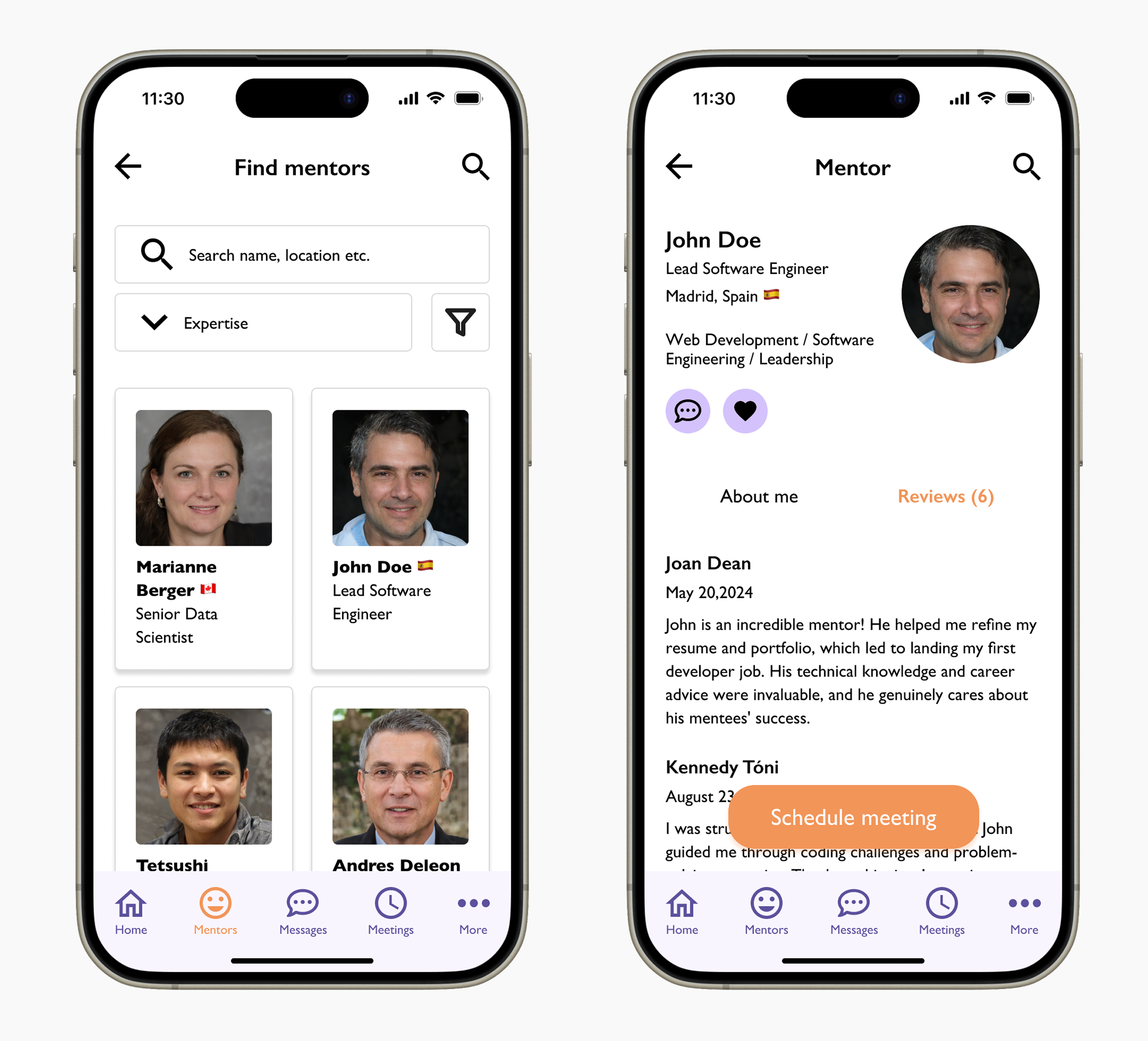 Mentoring platform mockup for mobile app