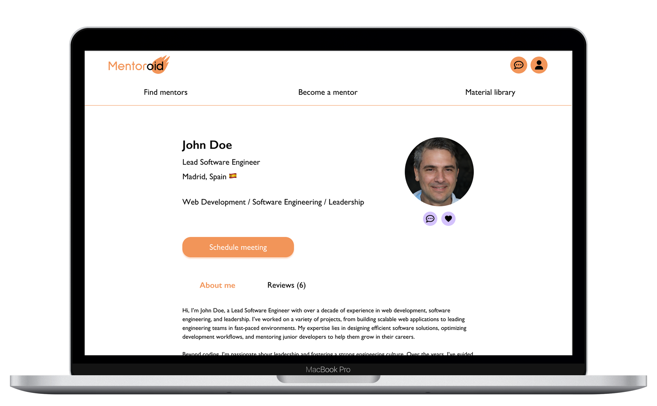 Mentoring platform mockup for desktop