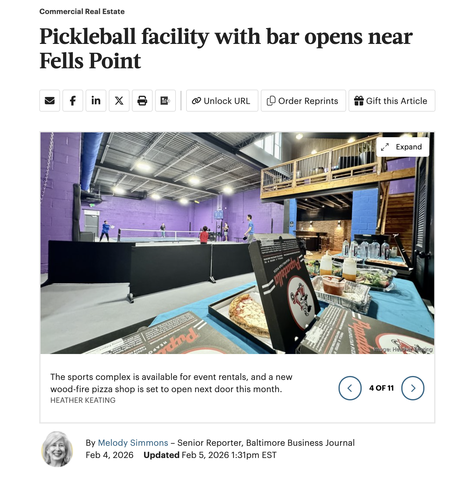 Screenshot of article in Baltimore Business Journal