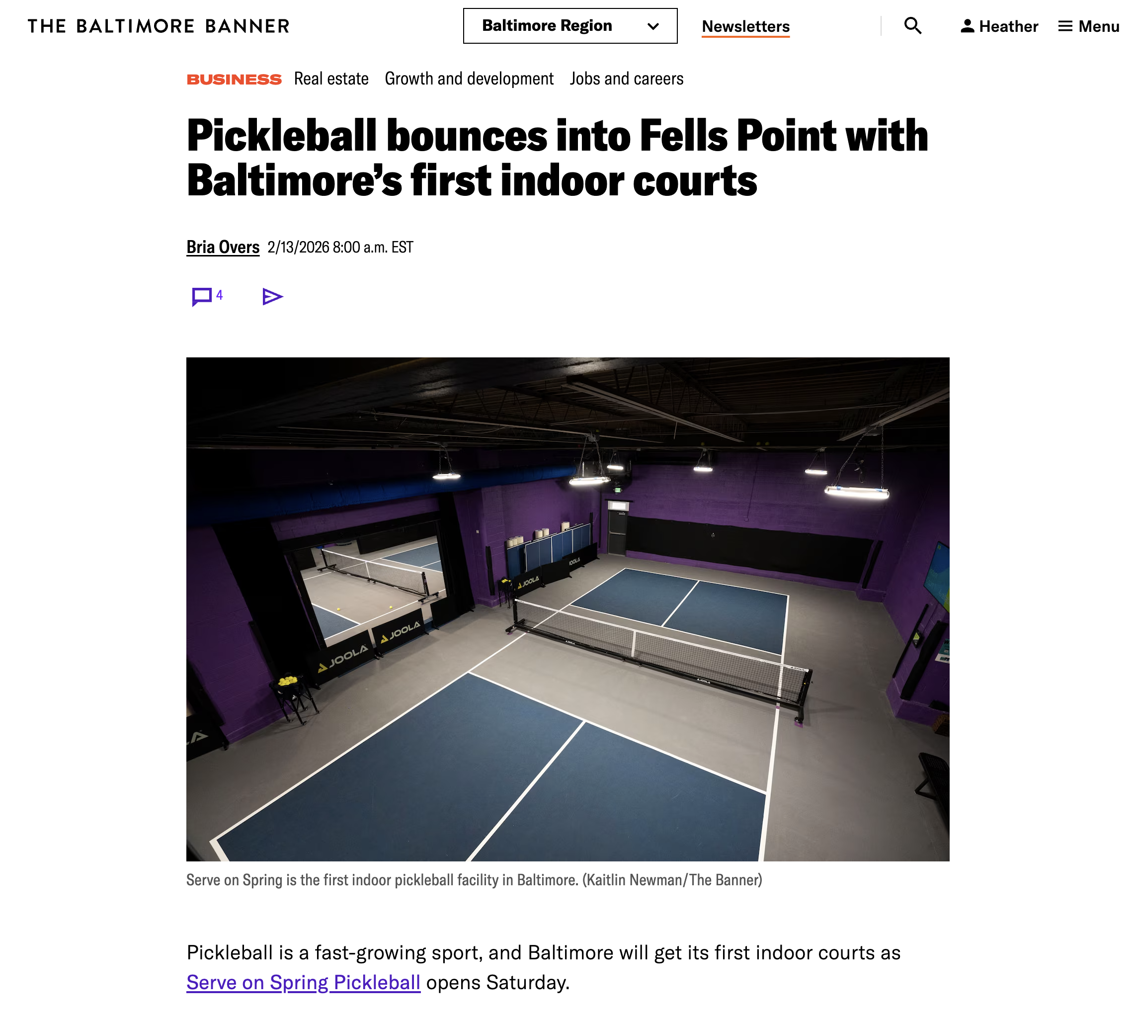 Screenshot of article in Baltimore Banner