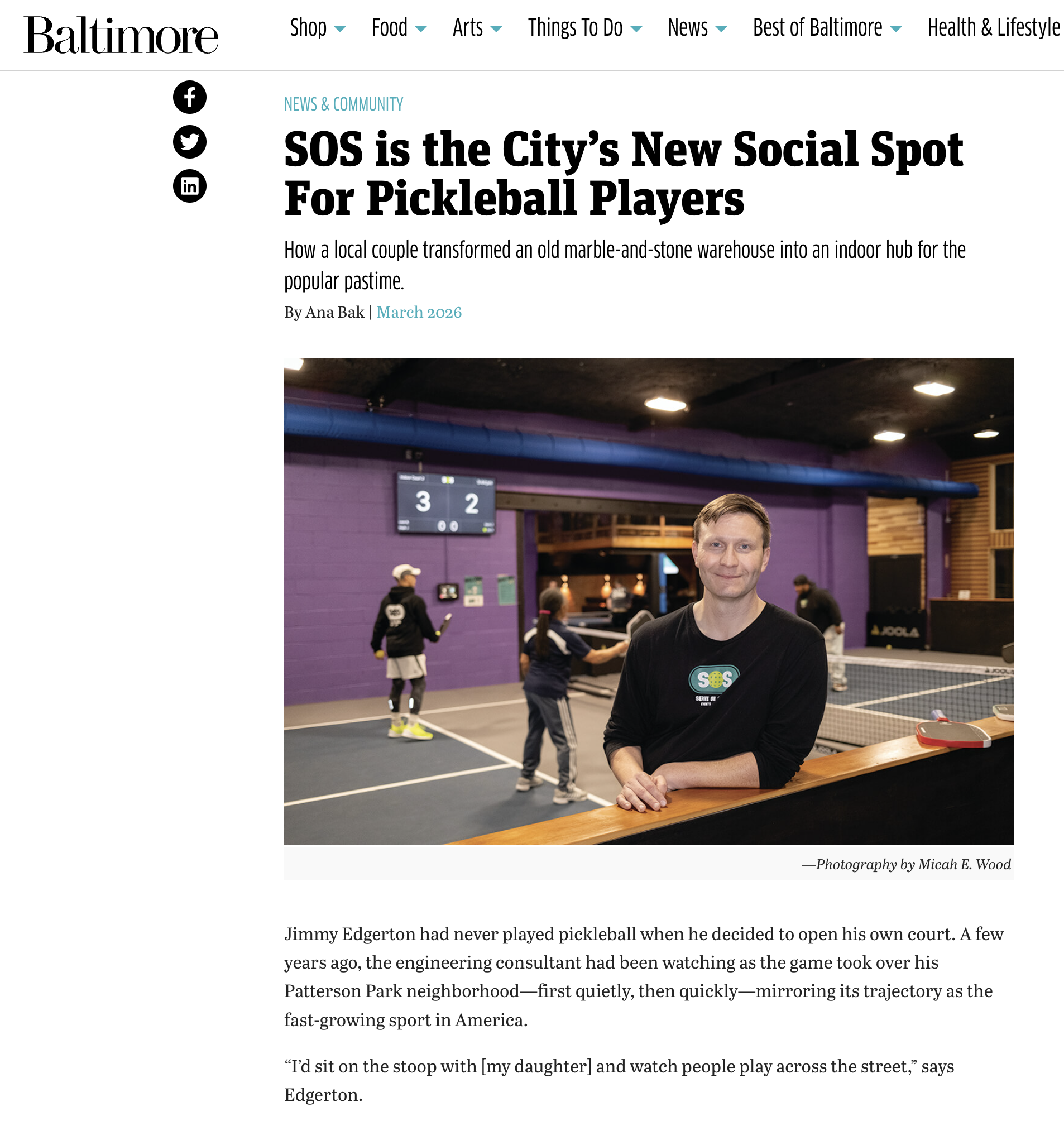 Screenshot of baltimore magazine article with picture of Jimmy Edgerton