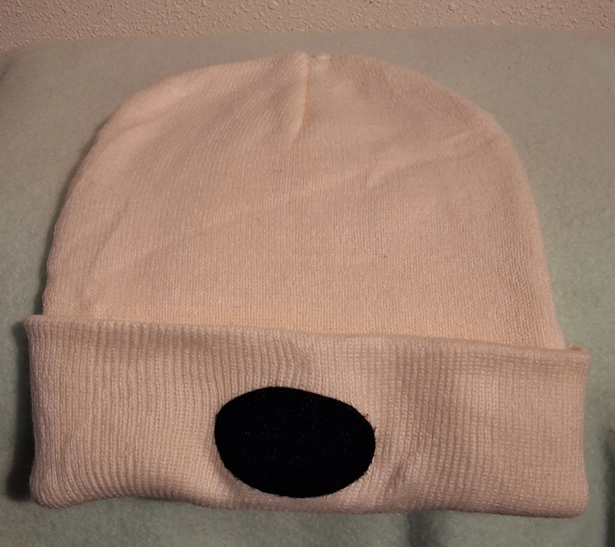 Cream beanie 3" heat pressed oval loop