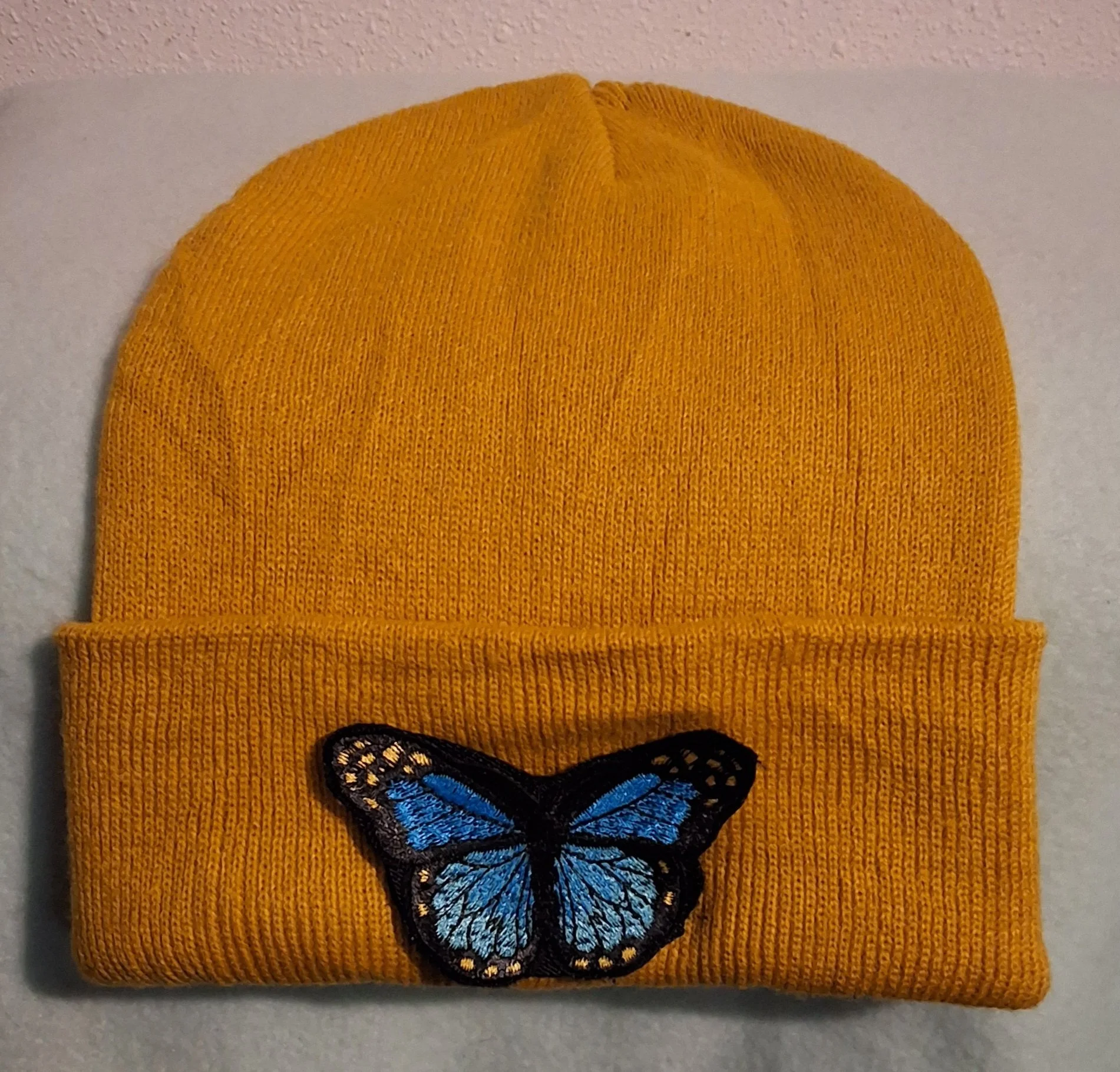Yellow/orange beanie 3" heat pressed oval loop