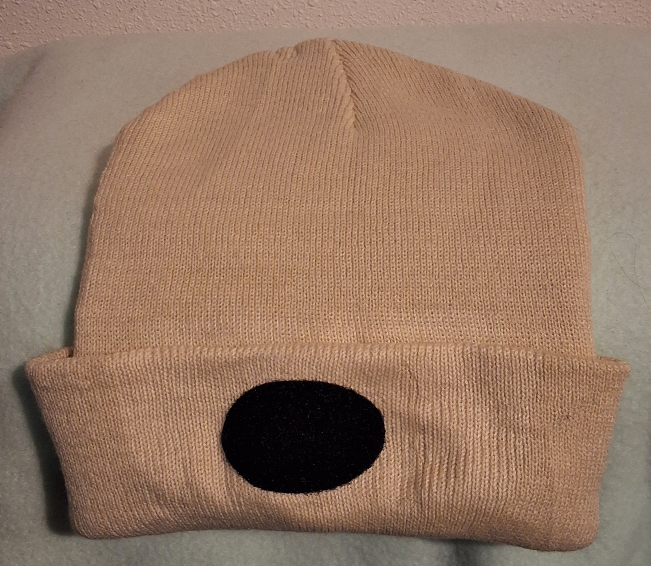 Tan beanie 3" heat pressed oval loop