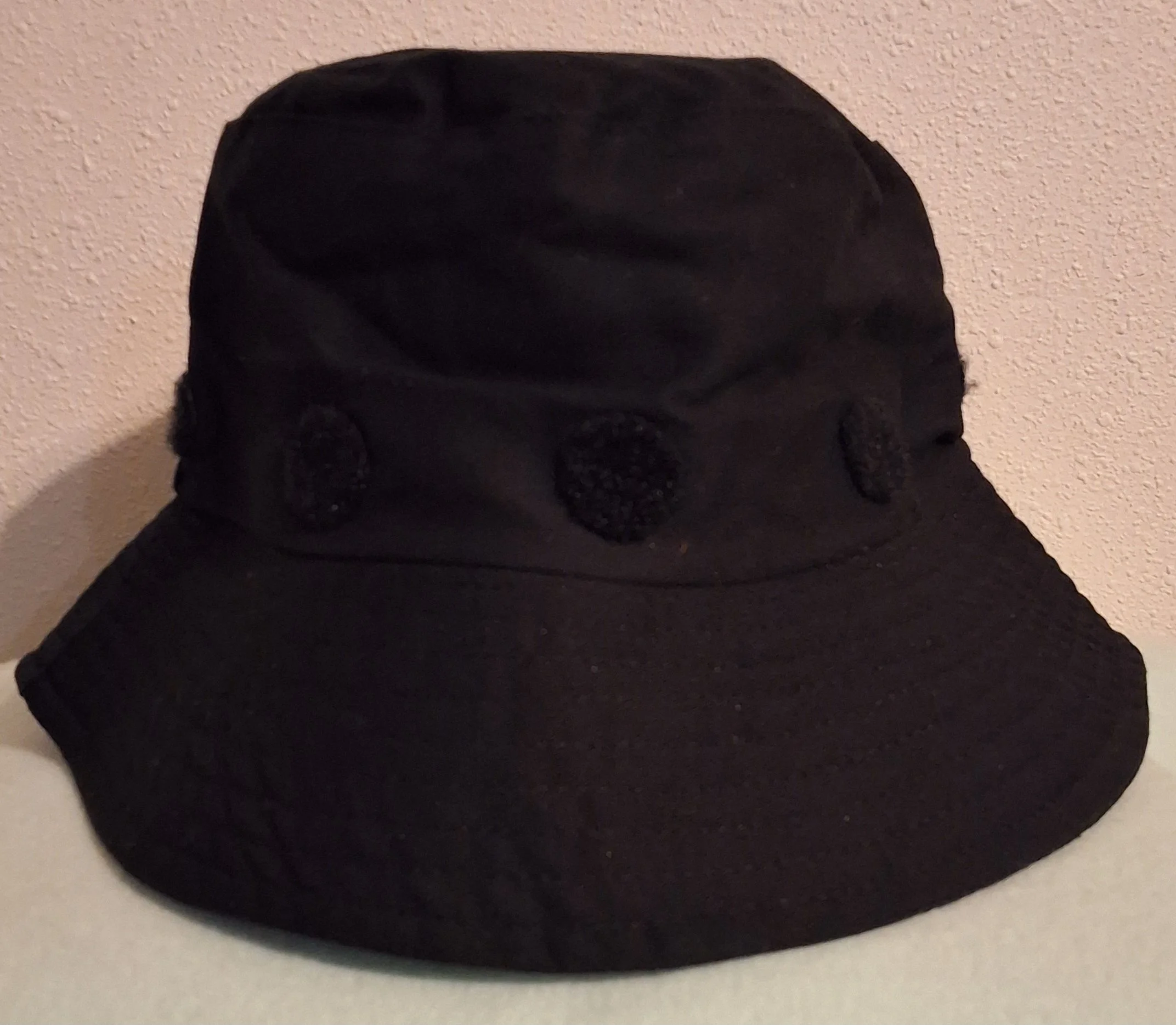 Adult black bucket hat 1" heat pressed oval loop