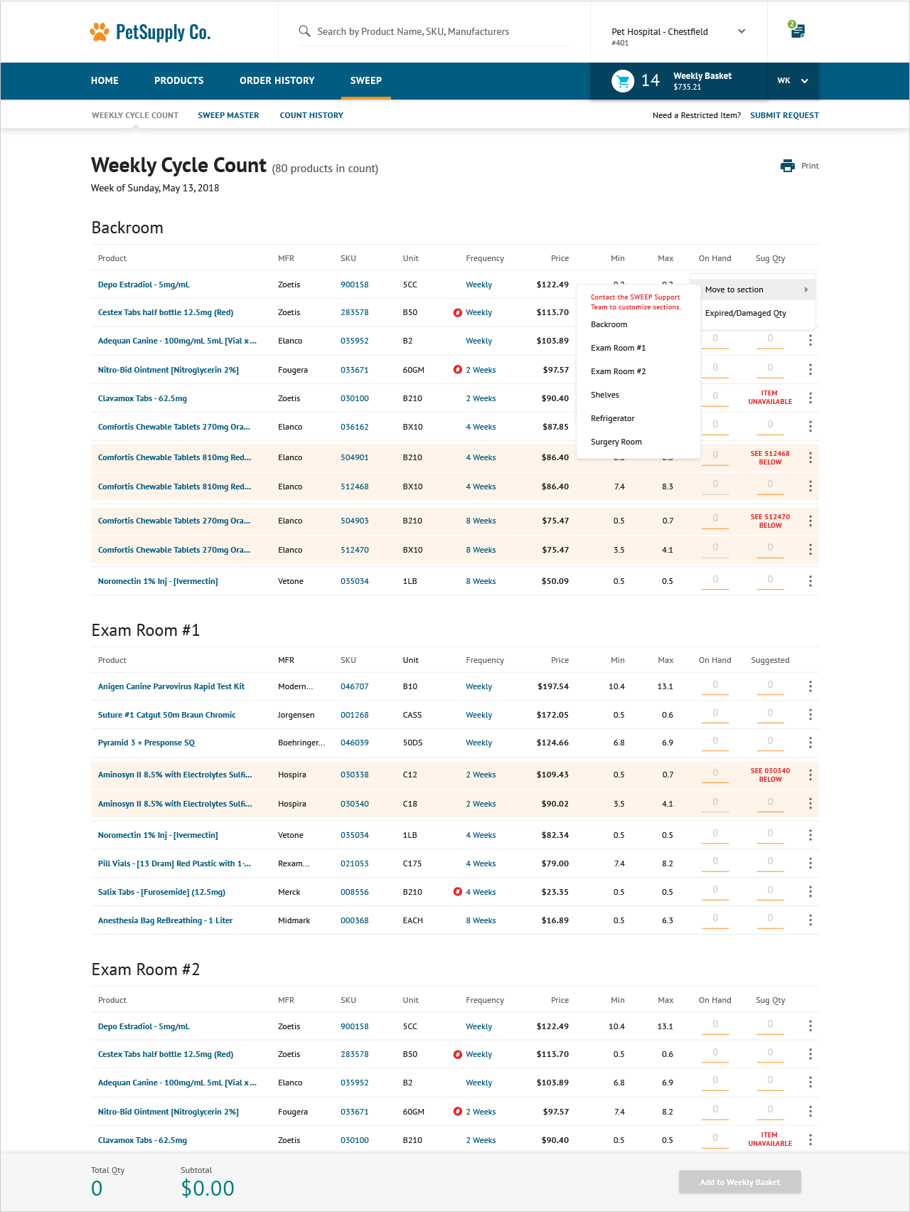 AfterRedesigned inventory list which enables Pet Hospital Employees to re-arrange the medical supplies on their list to fit their hospital layout and prevent them from retracing their steps