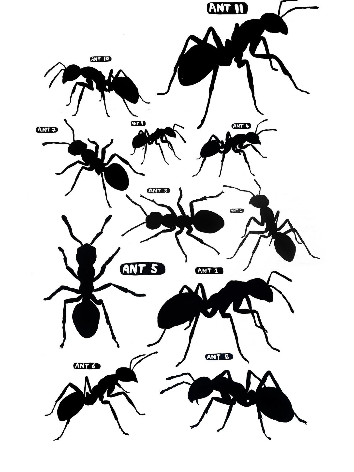 The first 11 ants in the collection.

Ant # 11 was painted today.
I make one sequentially-numbered ant painting every day.
The price matches its place in the series.
Ant # 1 was $1.
Ant # 365 will be priced at $365.
To RESERVE a FUTURE ANT, click my 