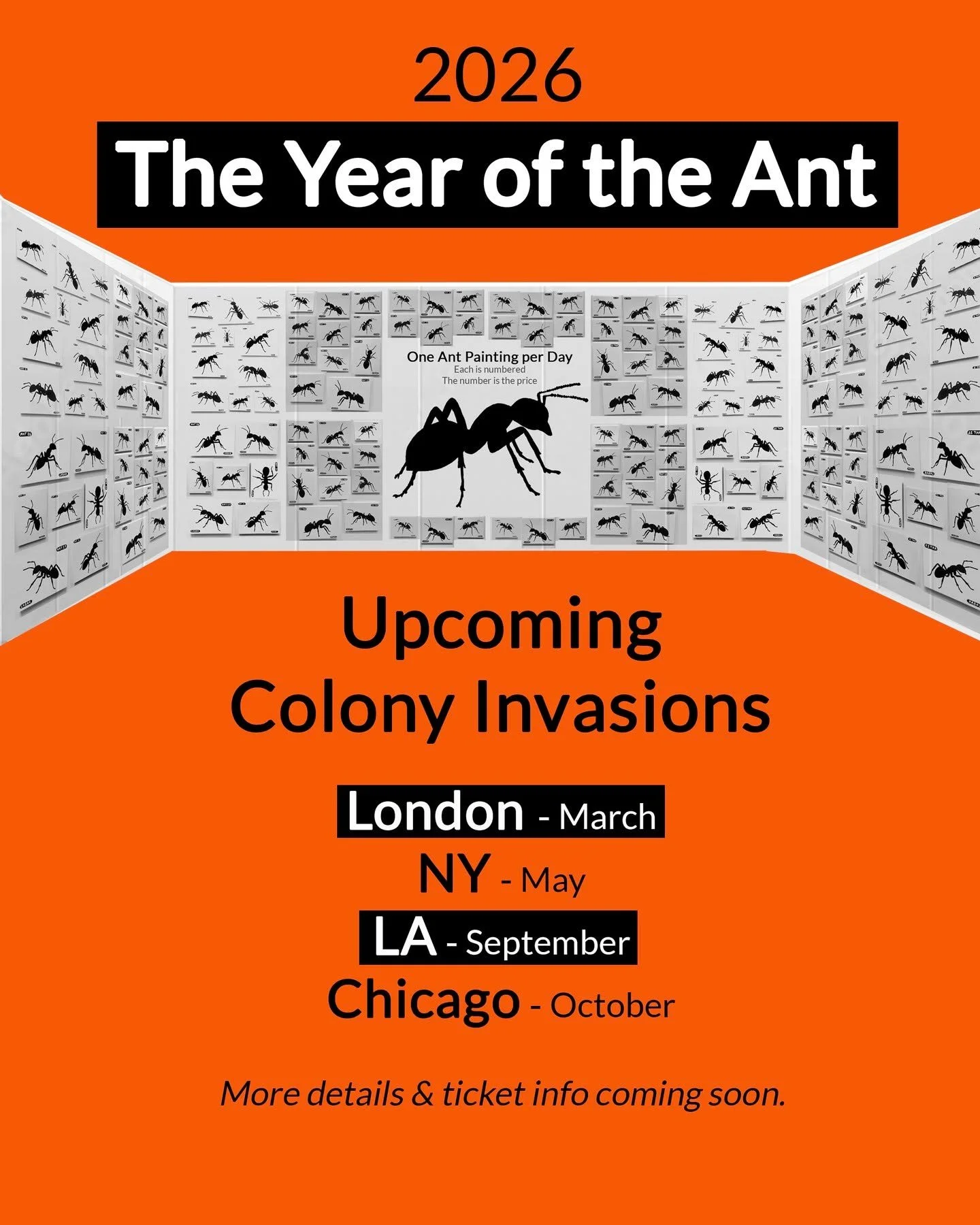 I will be doing 4 editions of The Other Art fair this year. The first will be at the Truman Brewery in London (5-8 March).

I release one sequentially-numbered ant painting every day.

The price matches its place in the series.
Ant # 1 was $1.
Ant # 