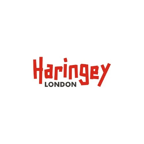Haringey London logo with stylized red and black text on a white background.