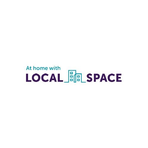 Logo with text 'At home with LOCAL SPACE' and an icon of a building between the words 'LOCAL' and 'SPACE'.