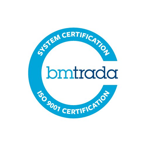 Blue circular certification badge with the text 'System Certification' and 'ISO 9001 Certification' around the edge, and 'bmtrada' in the center.