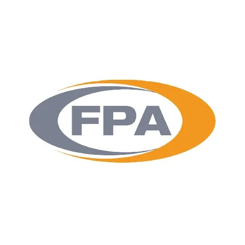 FPA logo with gray and orange oval design.