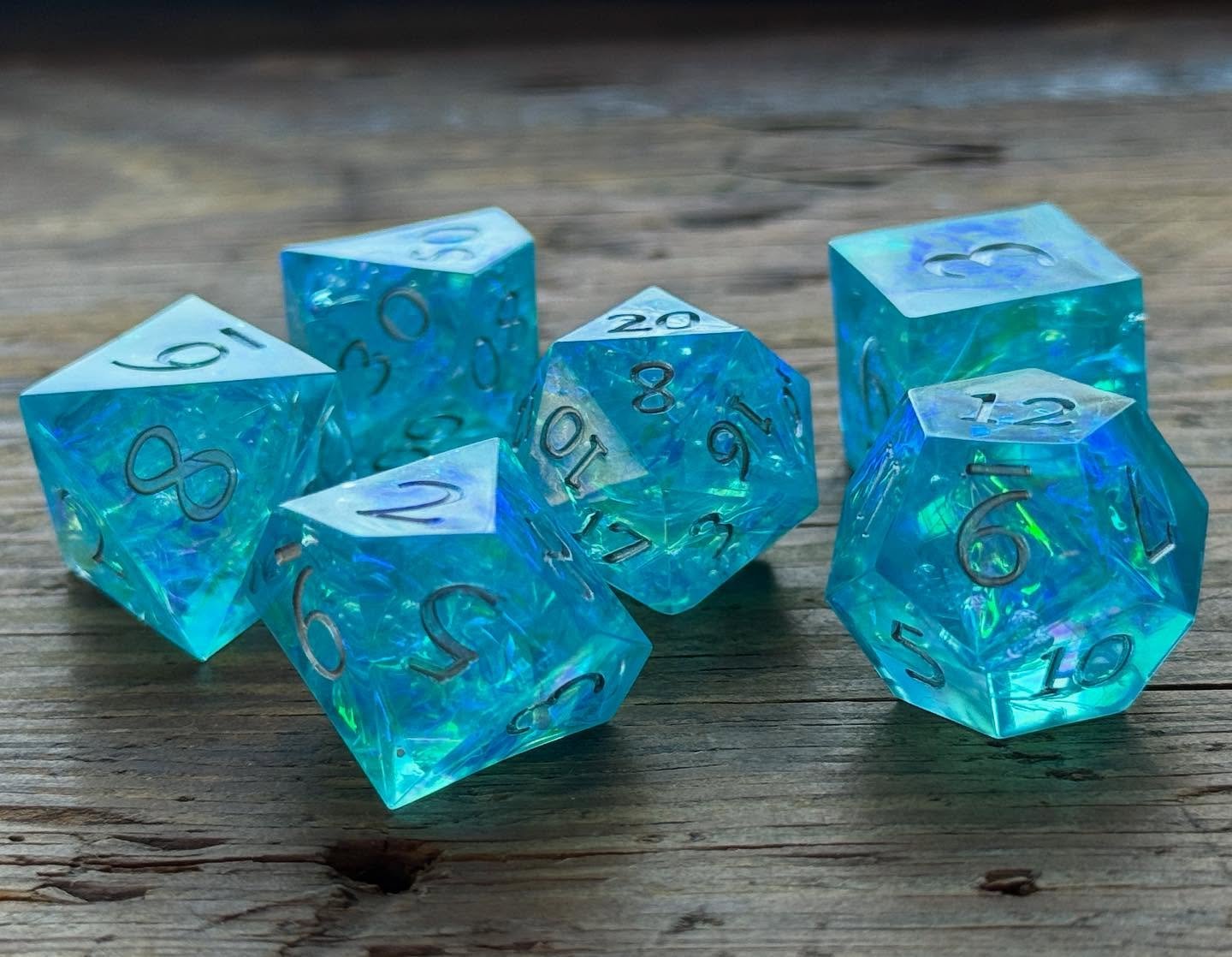 Y2K Digital Jelly~ 

Remember when everything in the early 2000&rsquo;s had the coolest transparent jelly look? 🪼

This set + more available on manarockdice.com 10/27! 💧

#Y2KDice #MylarDice #ClearResinDice #2000sAesthetic #RetroFuturism #Y2KStyle 