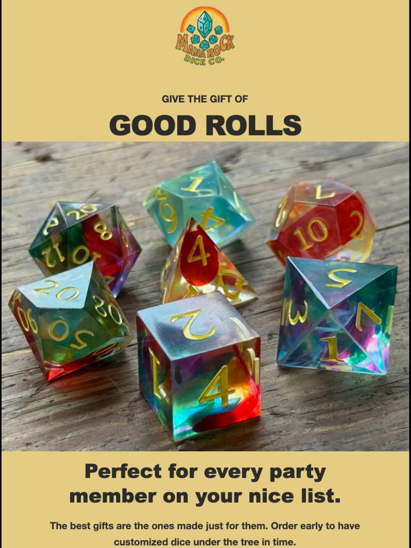 Reminder that Christmas time is going to sneak up on us before we even know it!! 

I&rsquo;m going to be VERY busy this winter season- if you want Santa to bring you a gorgeous new set of dice, make sure to get with me sooner than later! 🎄🫶🏼