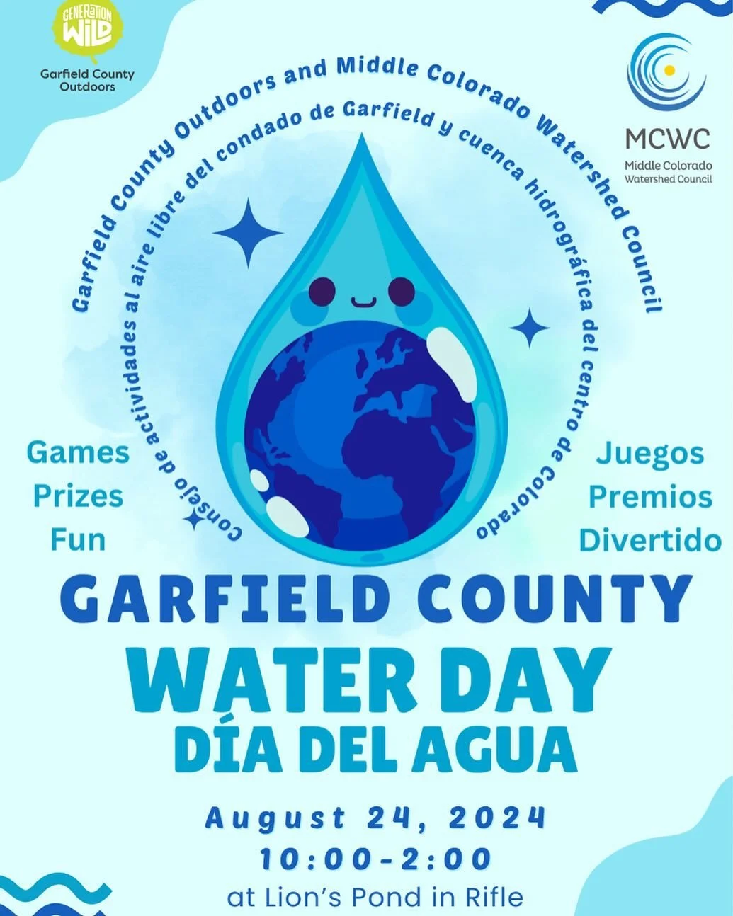 Come join us tomorrow for Garfield County Water Day! We&rsquo;ll be down at the River Stop and Lions Pond in Rifle along with some amazing partners from 10am-2pm. There will be lots of family-fun activities including fishing; building a rain stick wi