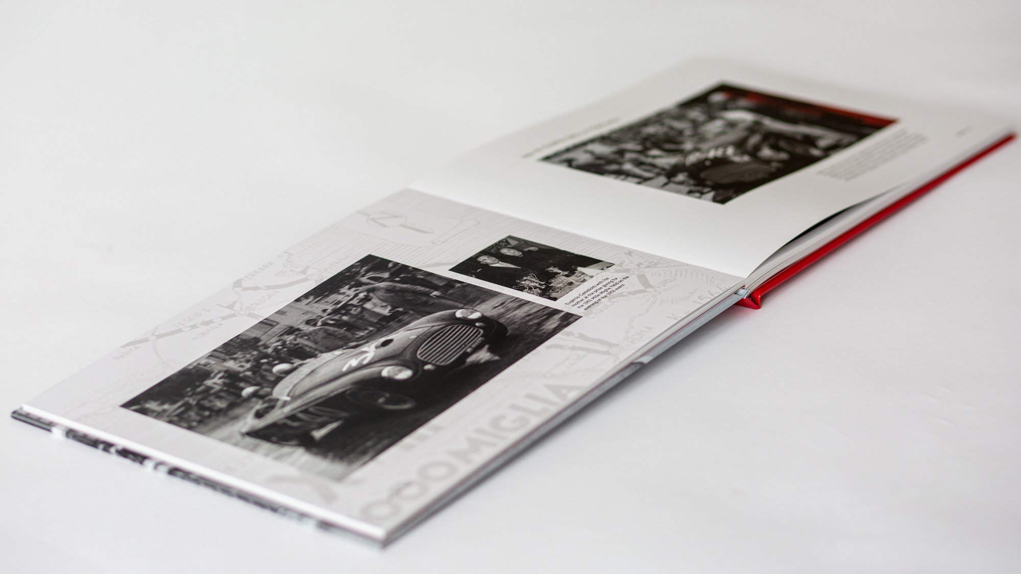 Sales book about the Ferrari 250 GT Lusso. Bespoke book designed by Motion Ltd
