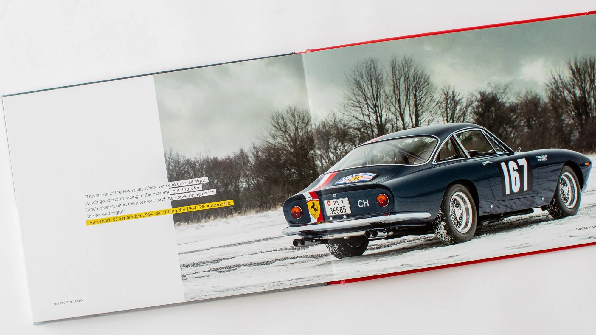 Sales book about the Ferrari 250 GT Lusso. Bespoke book designed by Motion Ltd