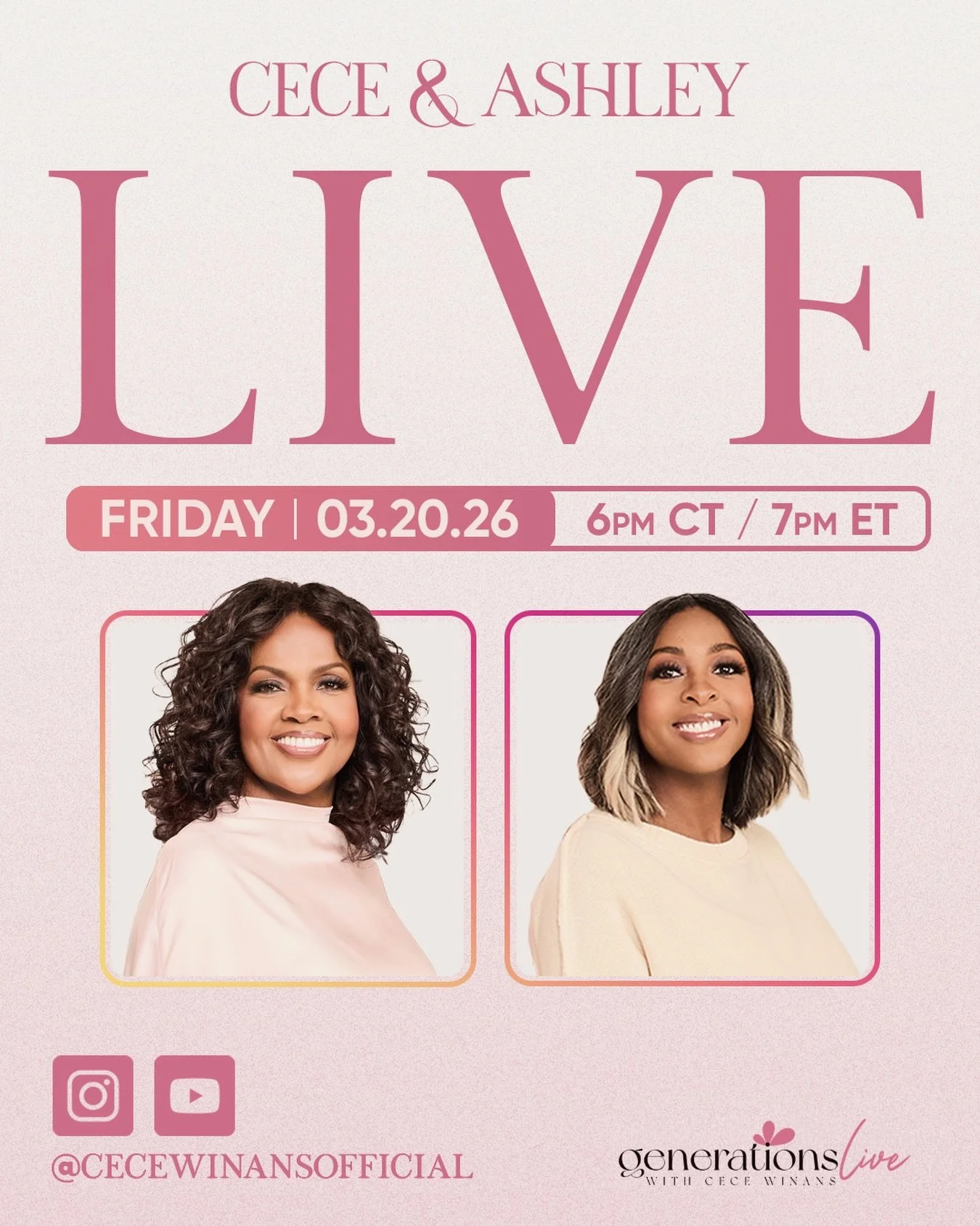 Join CeCe and Ashley LIVE as they talk all things Generations LIVE &rsquo;26! What it is, why it matters and what you can expect this year.&nbsp;💕

Whether you&rsquo;re already registered or still thinking about coming, this conversation is for you.
