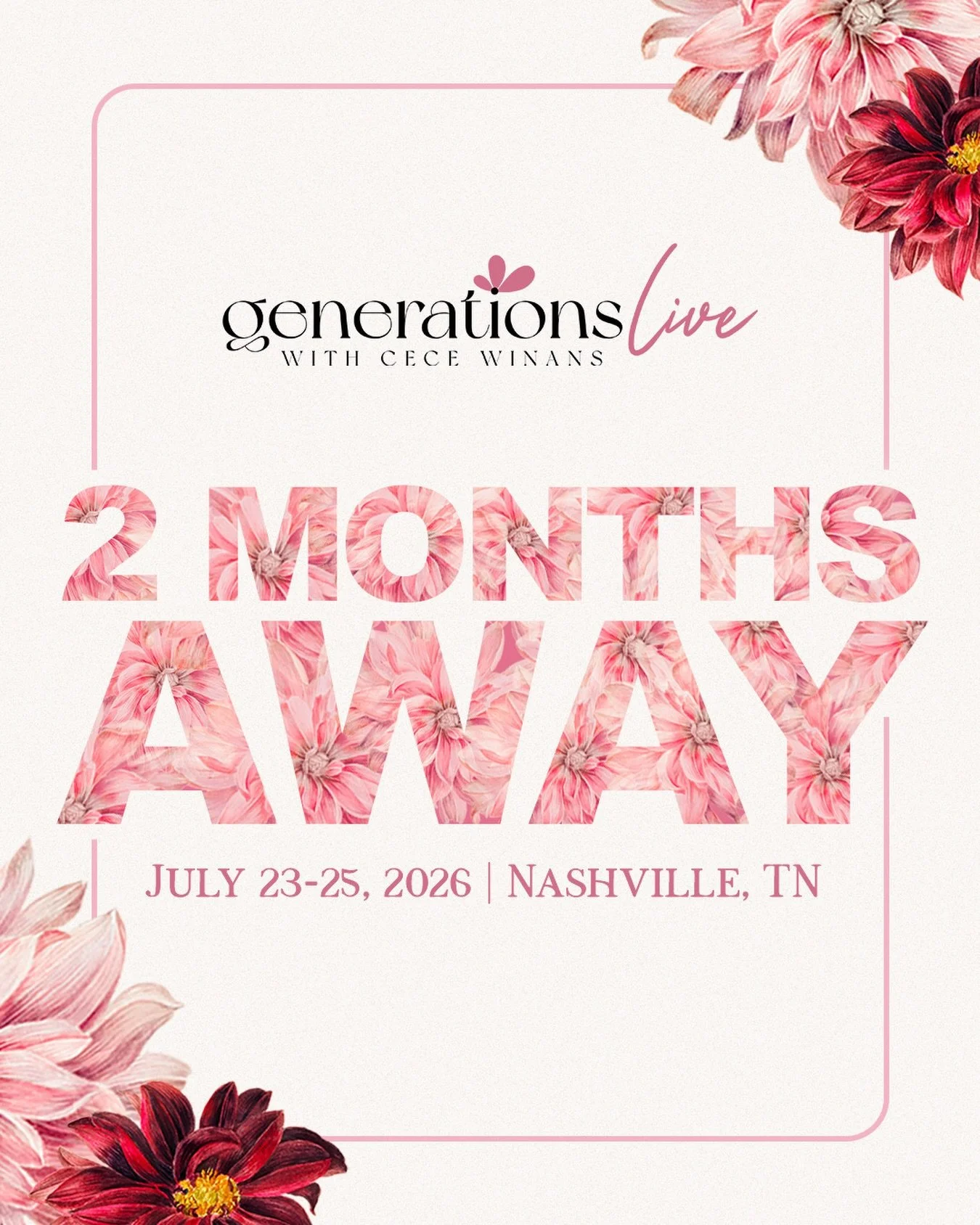 Counting down until Generations LIVE 2026! 💕

In less than two months, we&rsquo;ll gather together in Nashville for a powerful weekend of worship, encouragement, meaningful connection, and moments in God&rsquo;s presence we&rsquo;ll never forget.

W