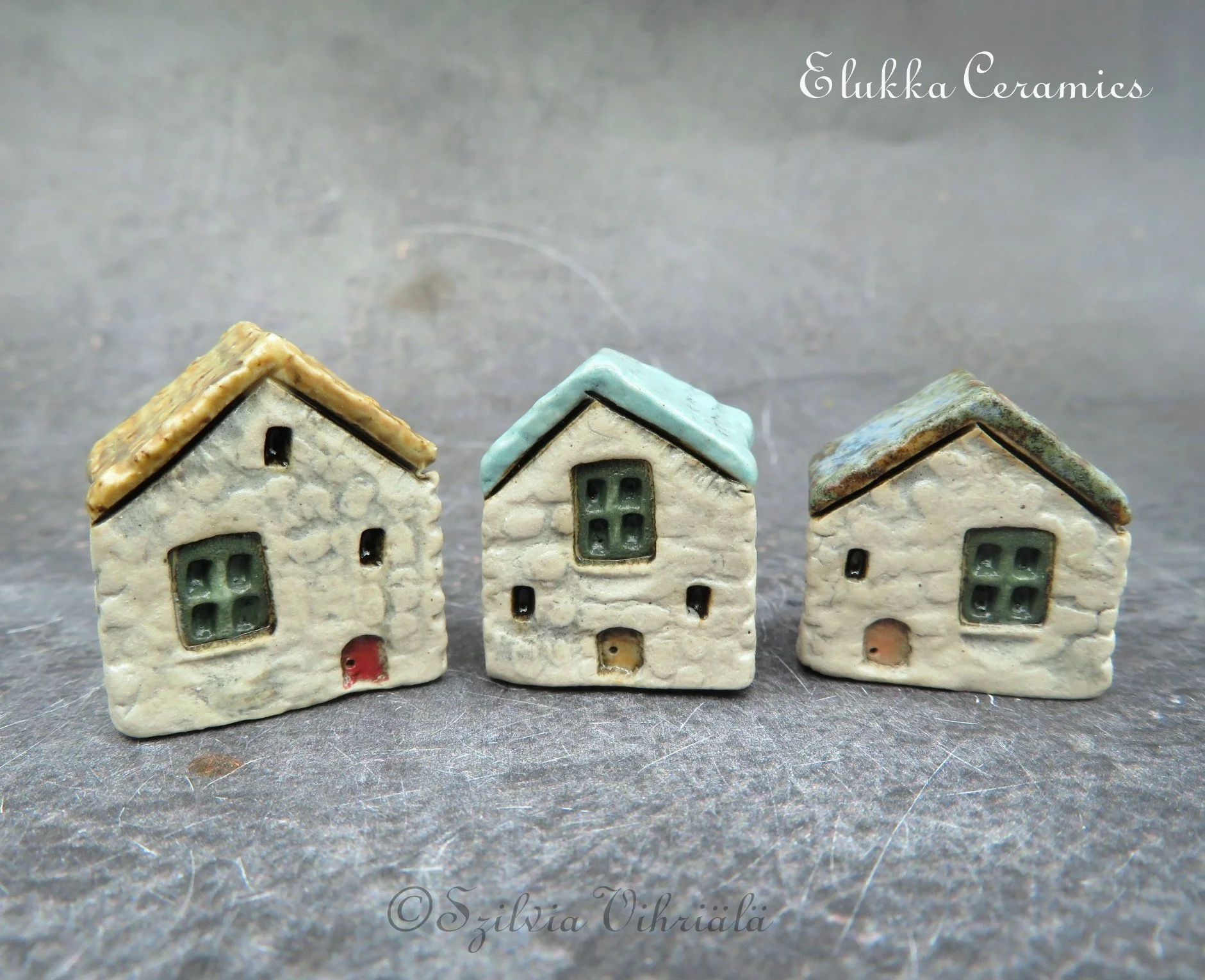 Collectible TINY Mediterranean Town House by elukka...Simple Stone House Trio