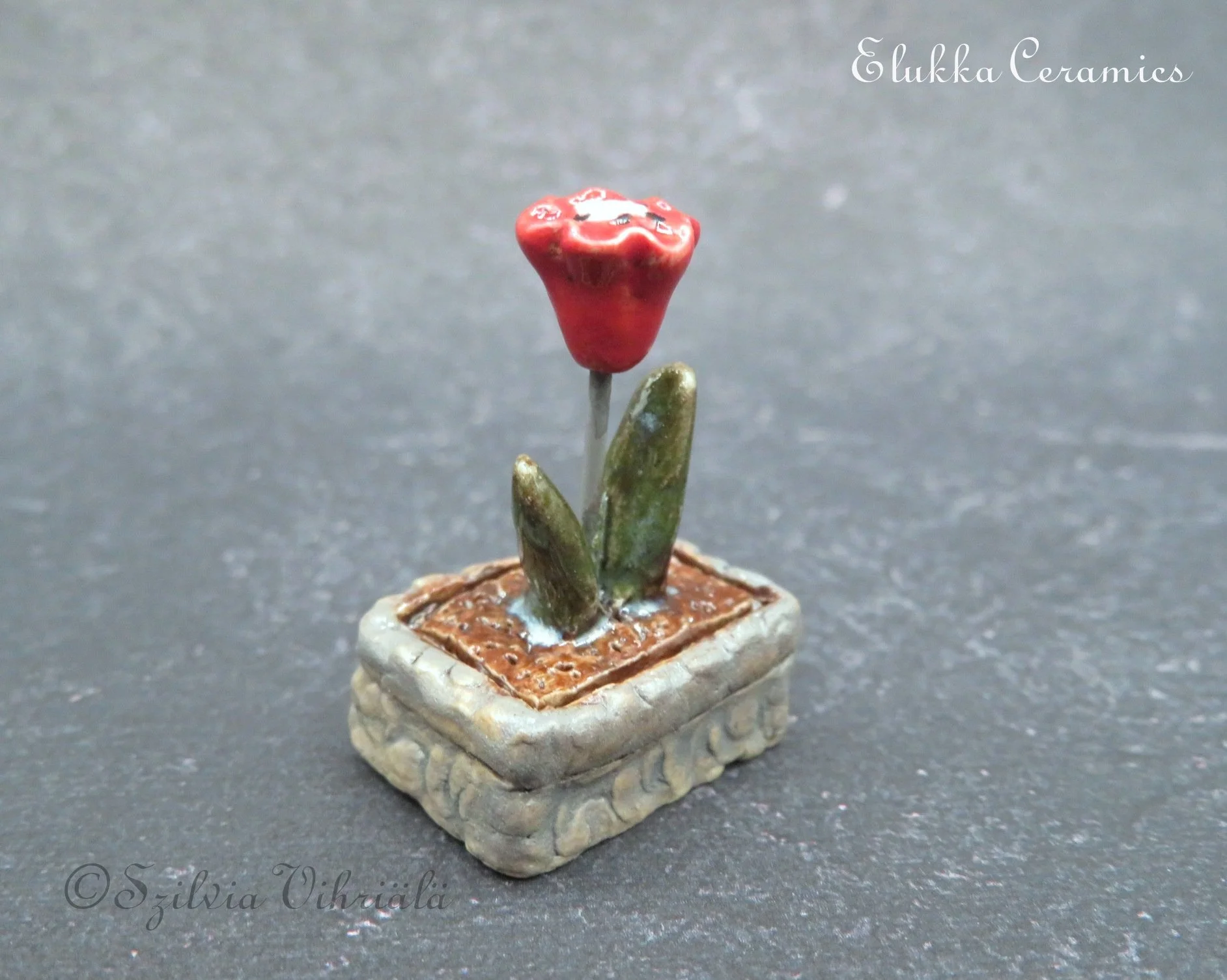 Tiny Bloom™ Series by elukka...Miniature Red Tulip in Grey Rock Flower Box