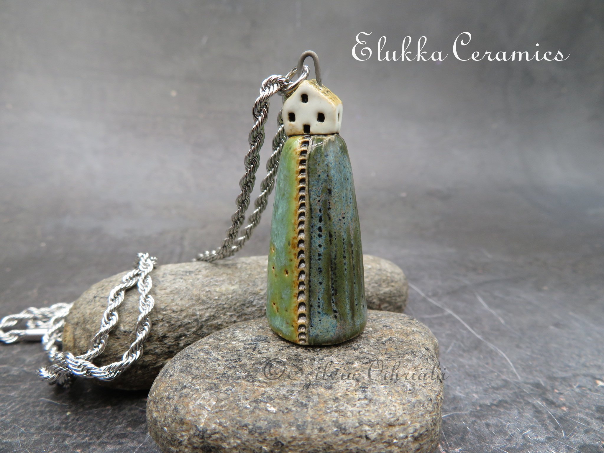 Sky Hill #6...Hilltop Cottage Series...Ceramic Pendant