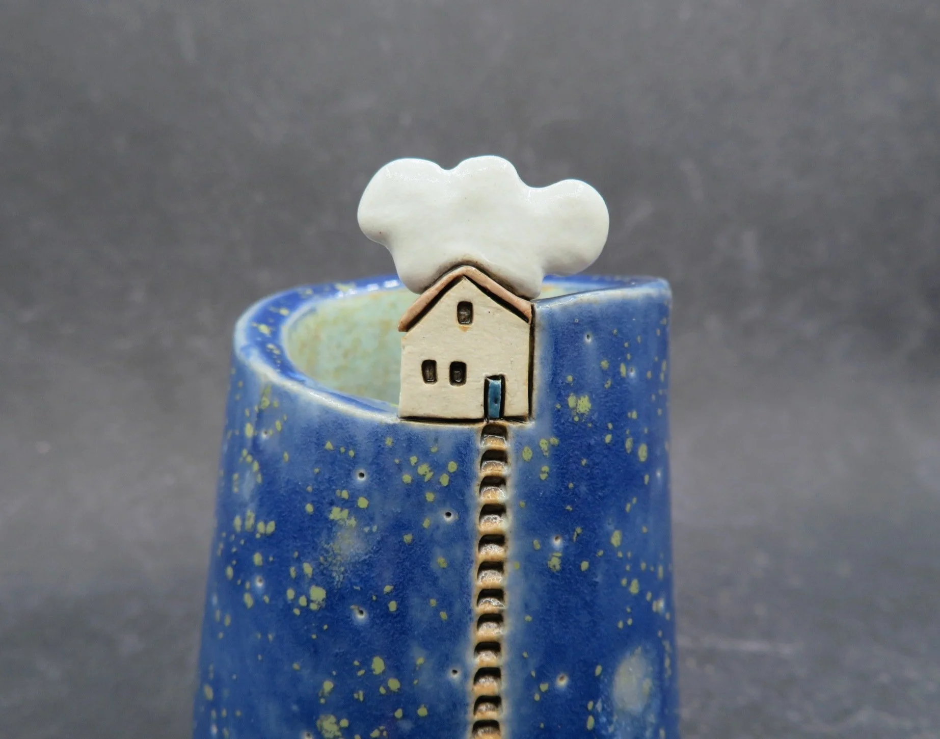Hilltop Cottage Vase™...Stoneware Bud Vase...Cloud Collector ( Dark Blue)