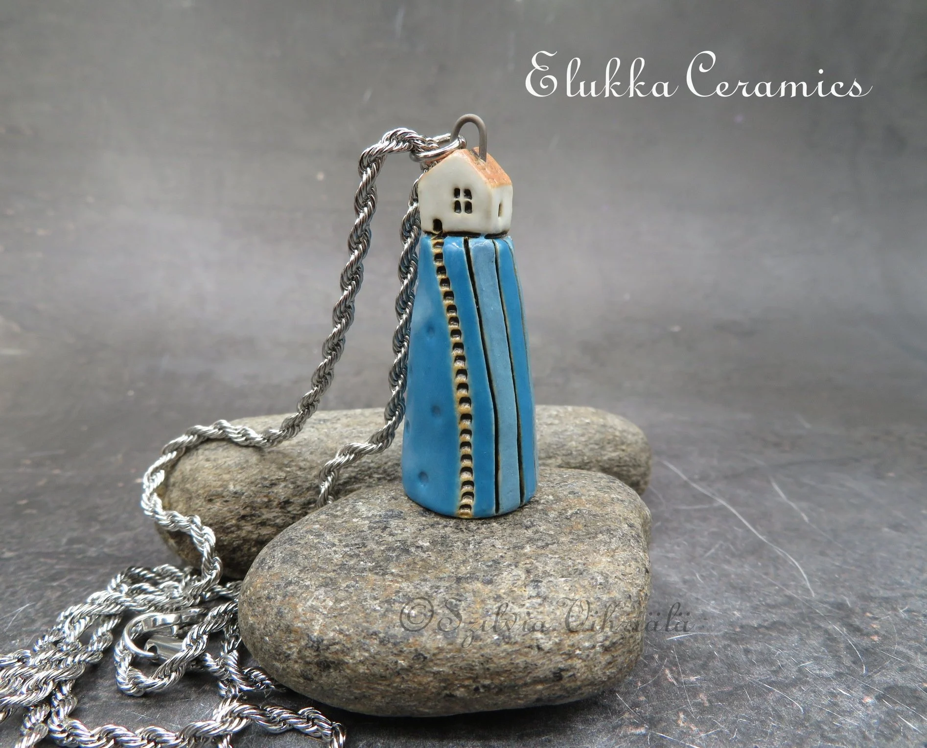 Sky Hill #3...Hilltop Cottage Series...Ceramic Pendant