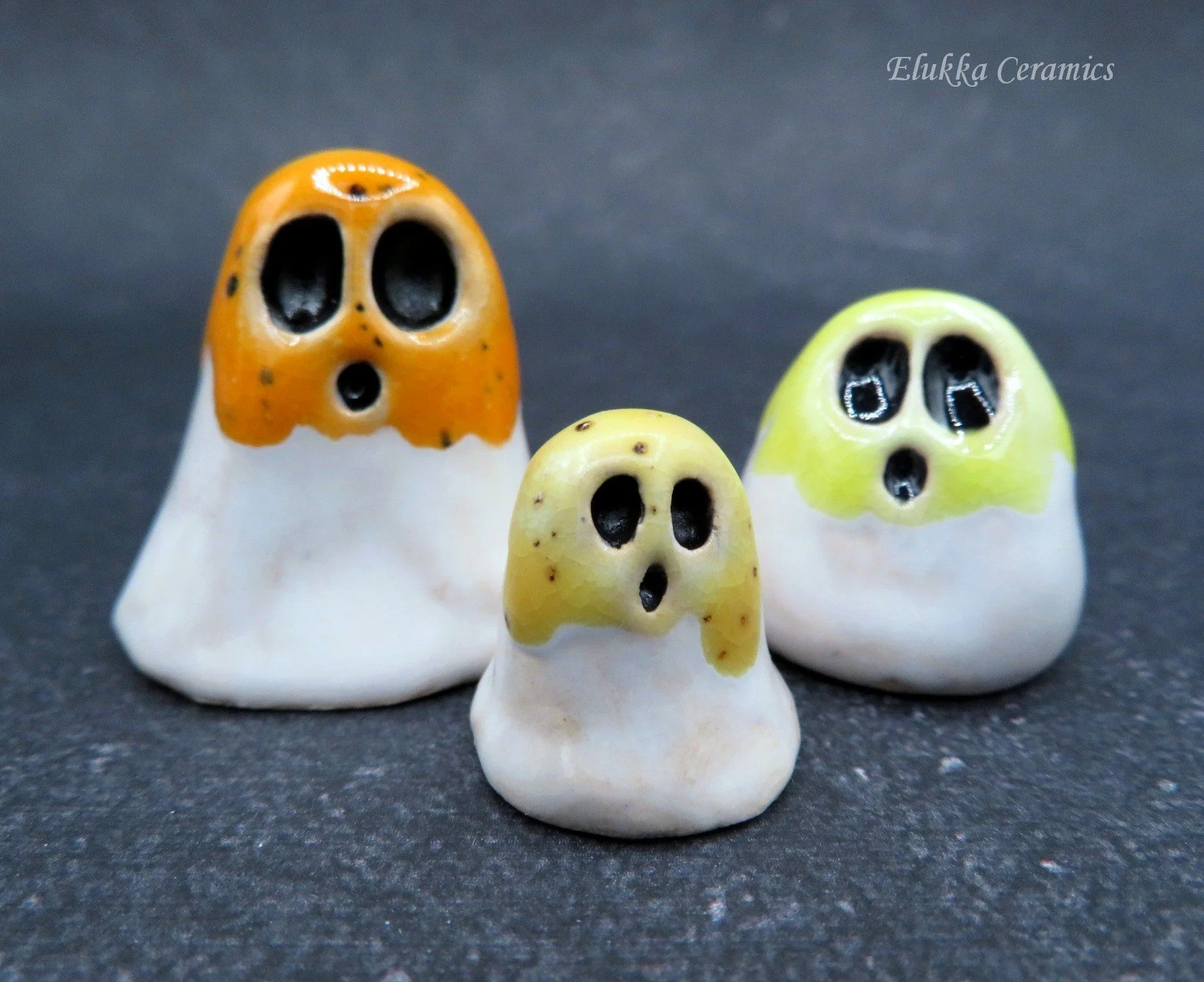 Ghost Trio...Oldies in White, Speckled Orange, Lemon and Speckled Yellow