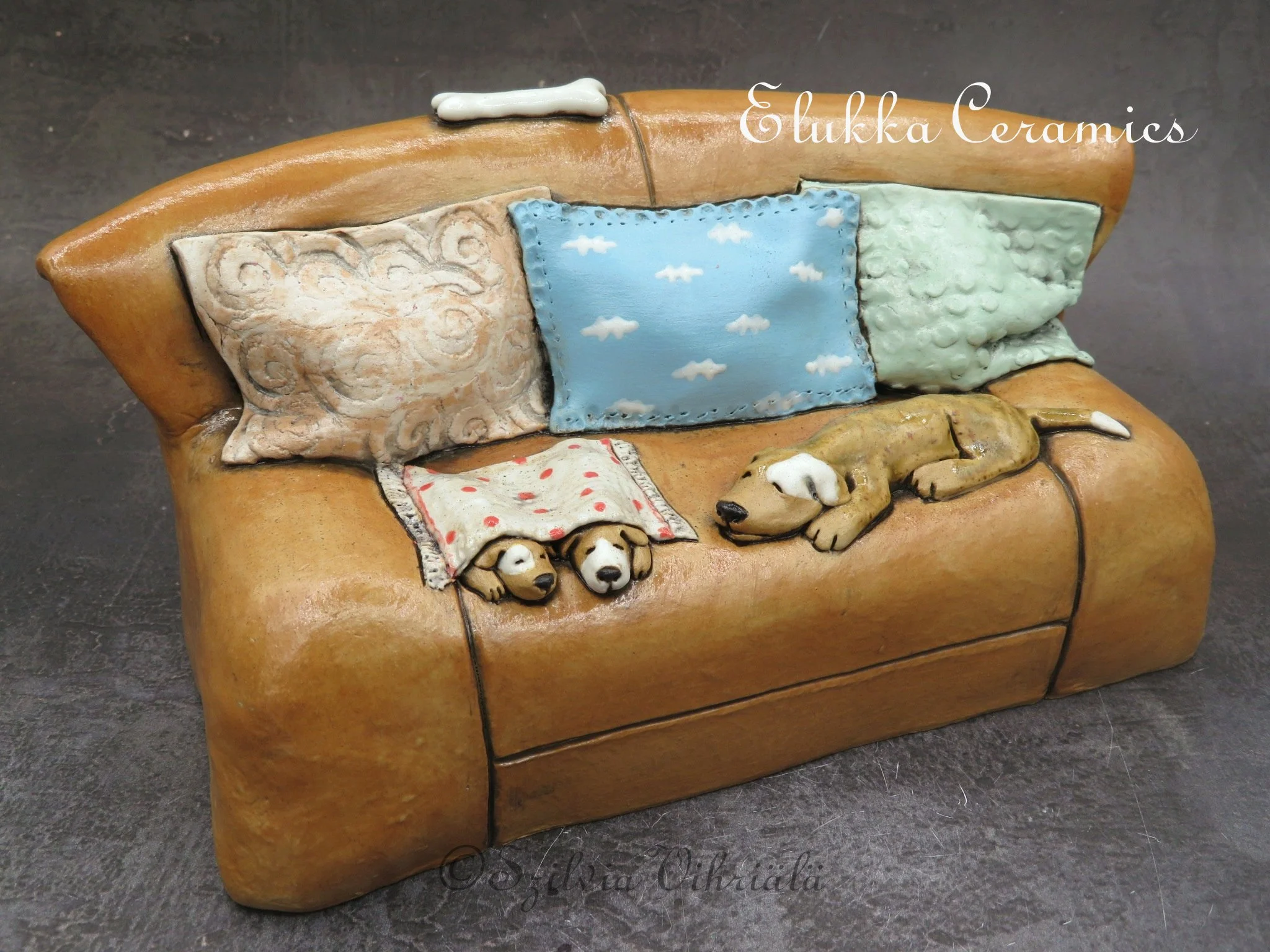 Sleeping Trio...Ceramic Dog Sculpture