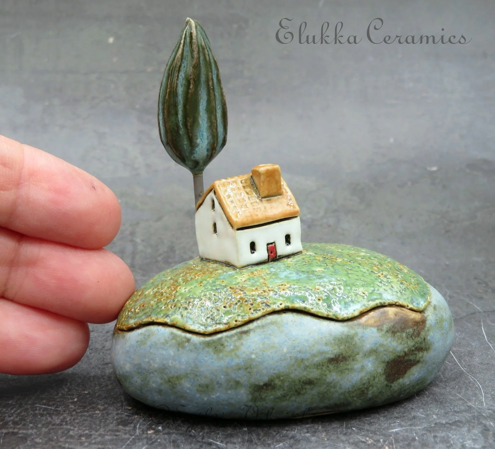 15...Tiny Ceramic Hilltop Cottage Sculpture by elukka