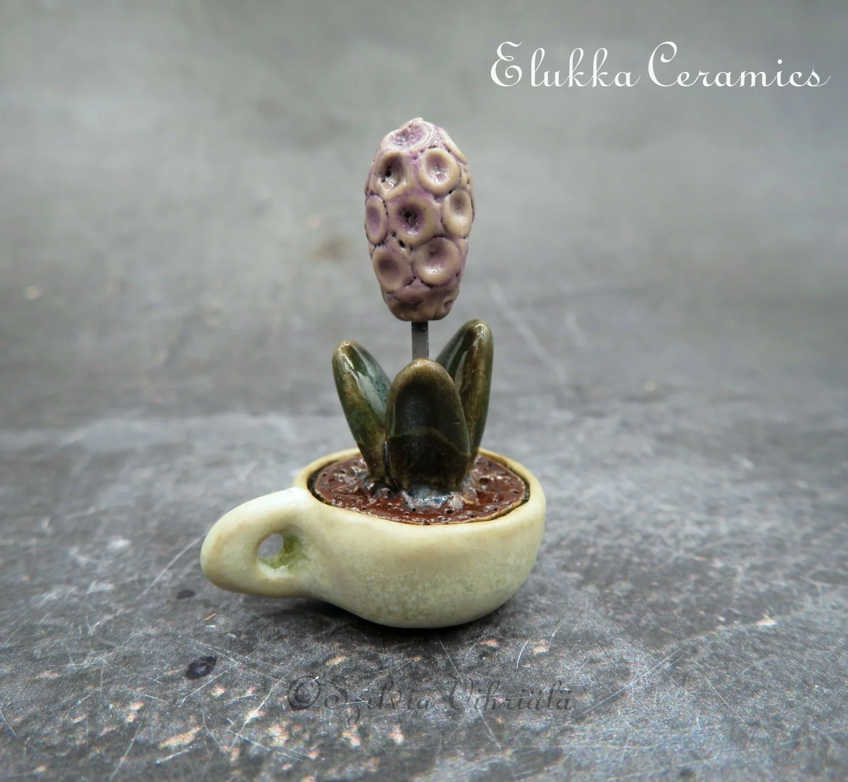 Collectible TINY Ceramic Bloom by elukka...Lilac Hyacinth in Cup