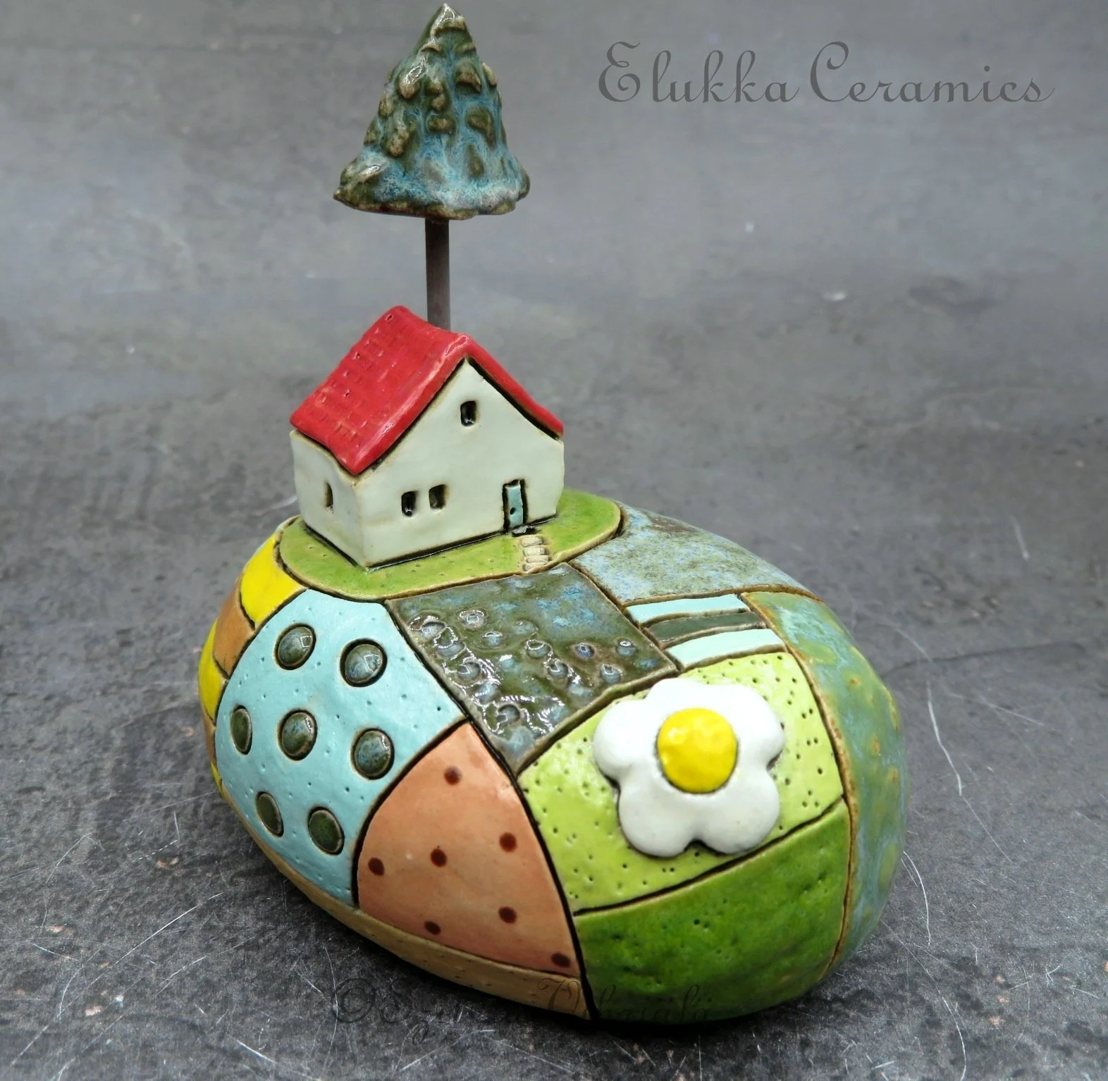 8...Tiny Ceramic Hilltop Cottage Sculpture by elukka