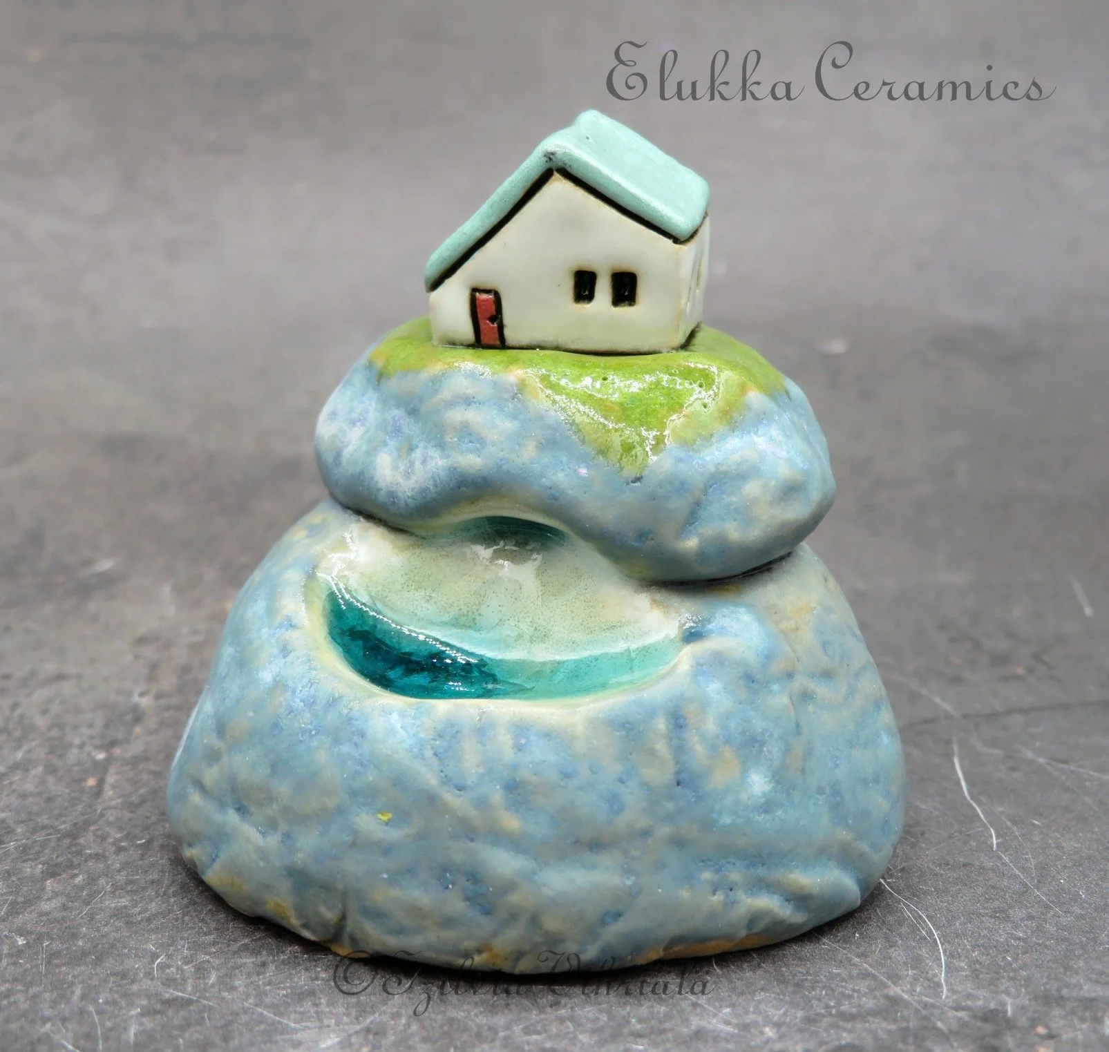 12...Tiny Ceramic Hilltop Cottage Sculpture by elukka