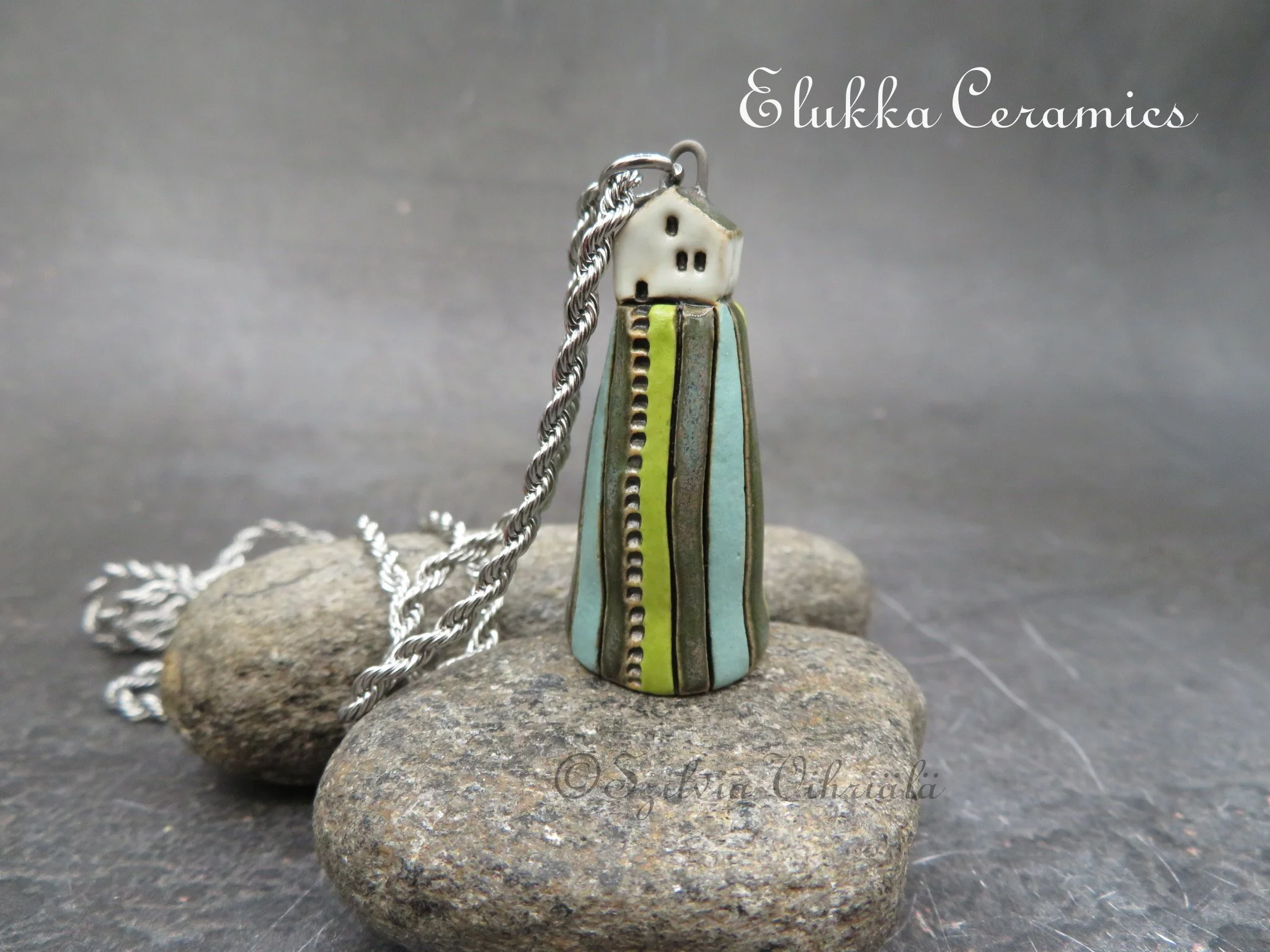 Sky Hill #7...Hilltop Cottage Series...Ceramic Pendant